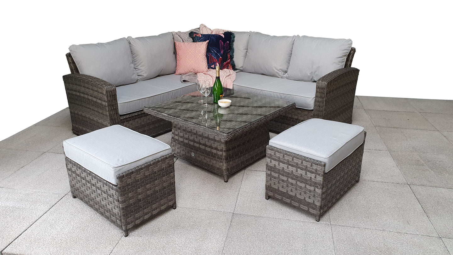 Signature Weave - Outdoor Furniture - Corner Sofa Set In 3 Weave Grey With Lift Table & 2 Ottomans
